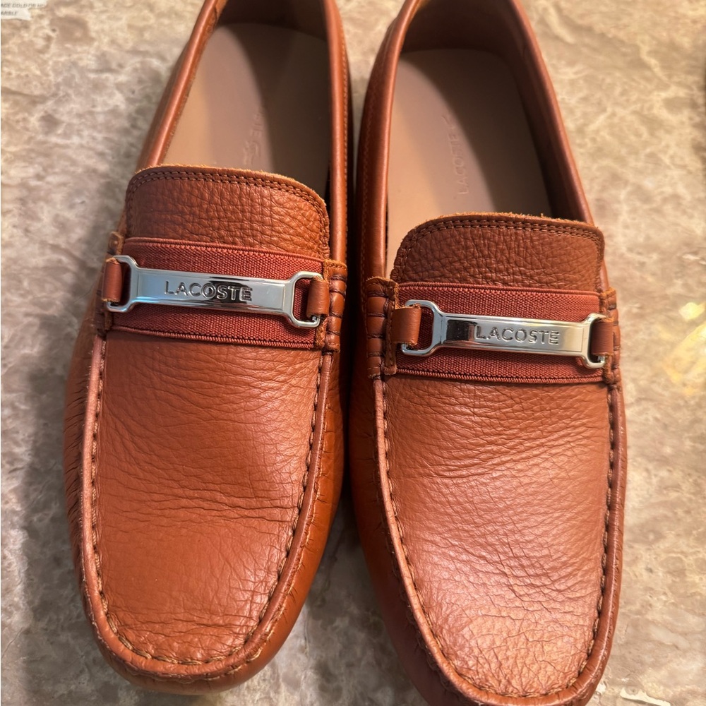 Lacoste Men's Tan Leather Slip-On Loafers